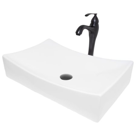 NOVATTO White Porcelain Vessel Sink Combo with Oil Rubbed Bronze Faucet, Drain and Sealer NSFC-01141116ORB